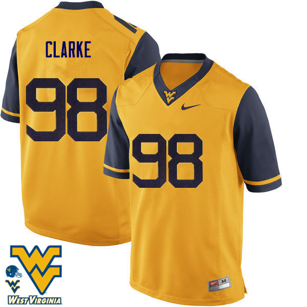 NCAA Men's Will Clarke West Virginia Mountaineers Gold #98 Nike Stitched Football College Authentic Jersey MG23F22JE